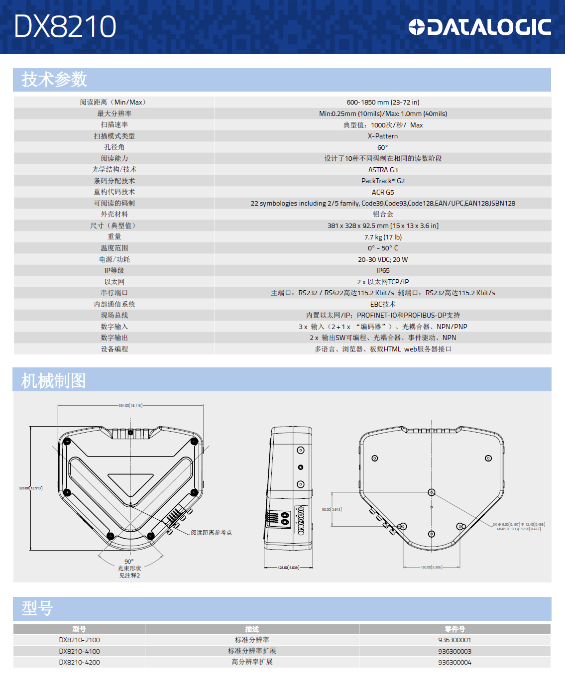 DX8210*方位條碼掃描固定式讀碼器型號、規(guī)格、尺寸詳細圖片展示