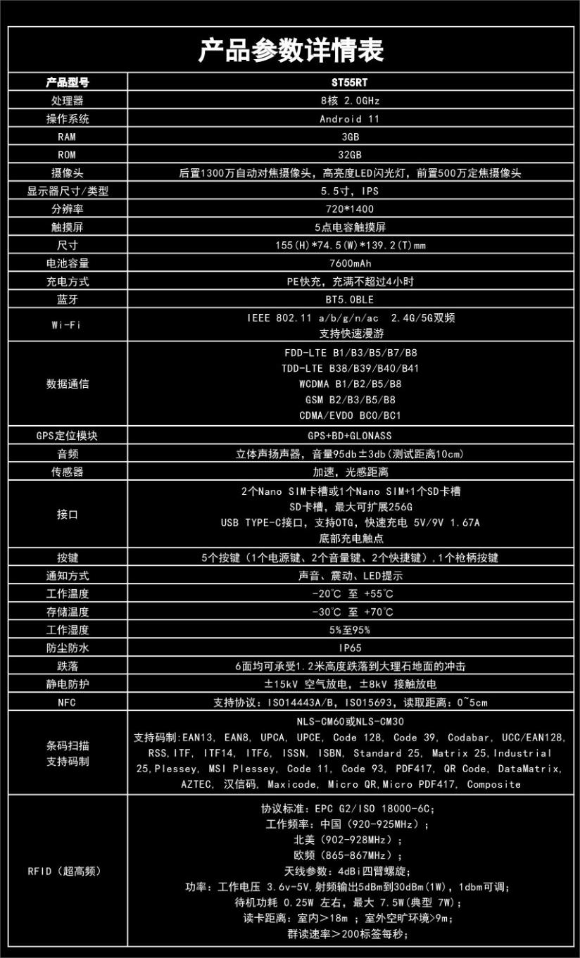 思必拓ST55RT RFID高功率手持終端參數(shù)圖